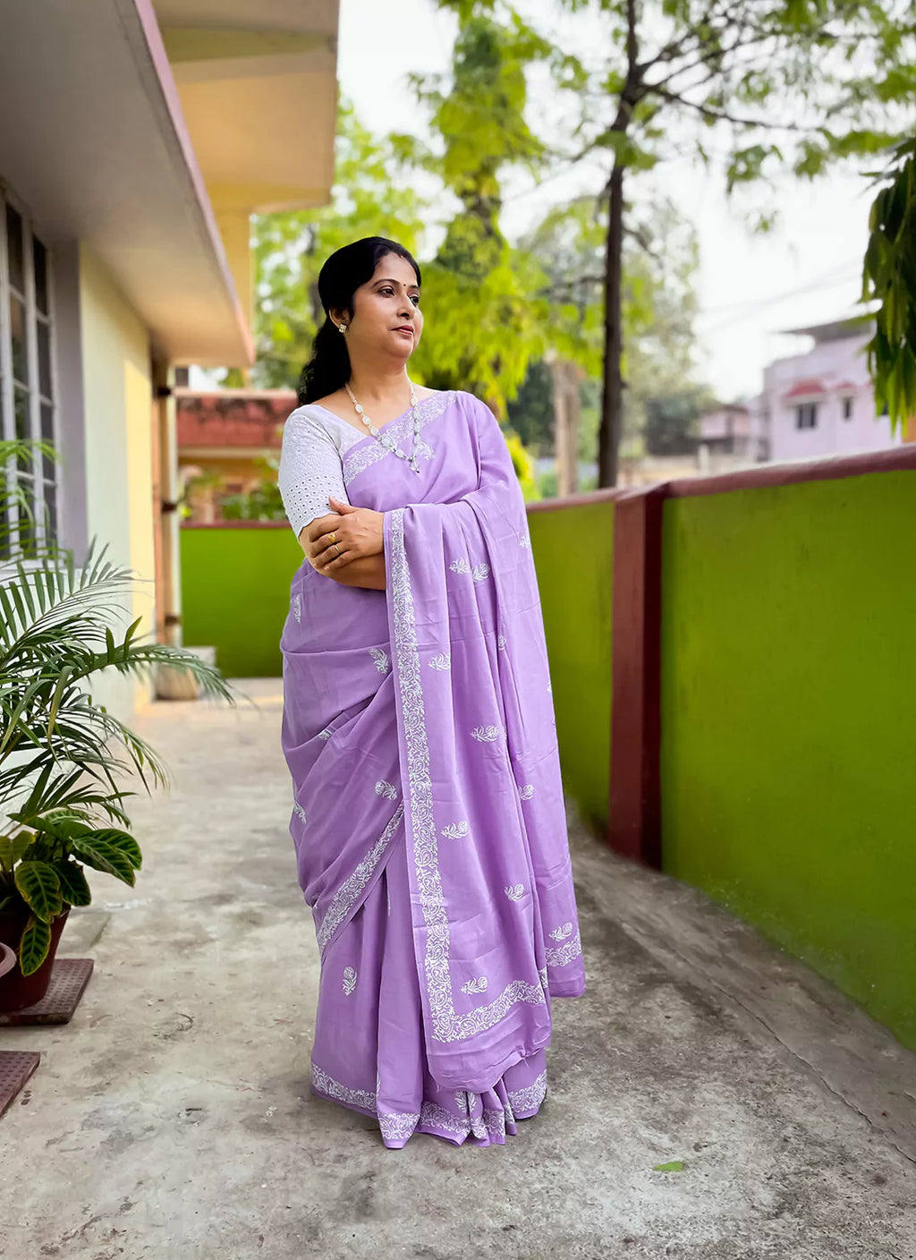 Dabu Hand Block Print Mul Cotton Saree in Lavender  TREEVESTO