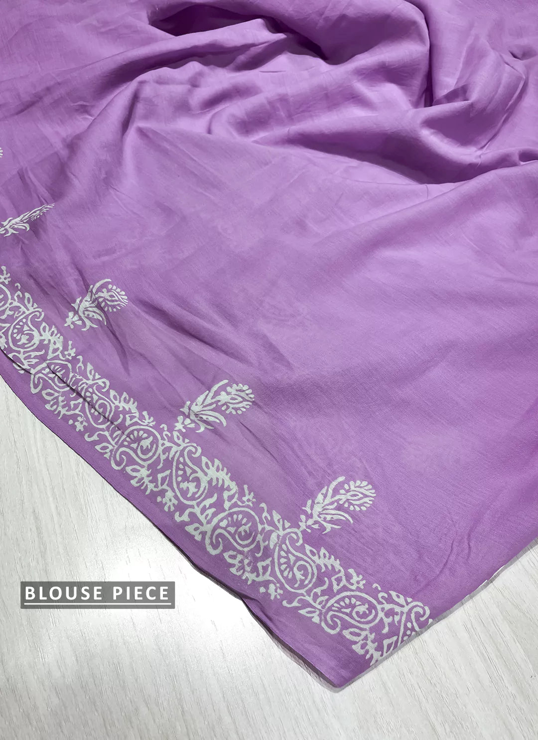 Dabu Hand Block Print Mul Cotton Saree in Lavender  TREEVESTO