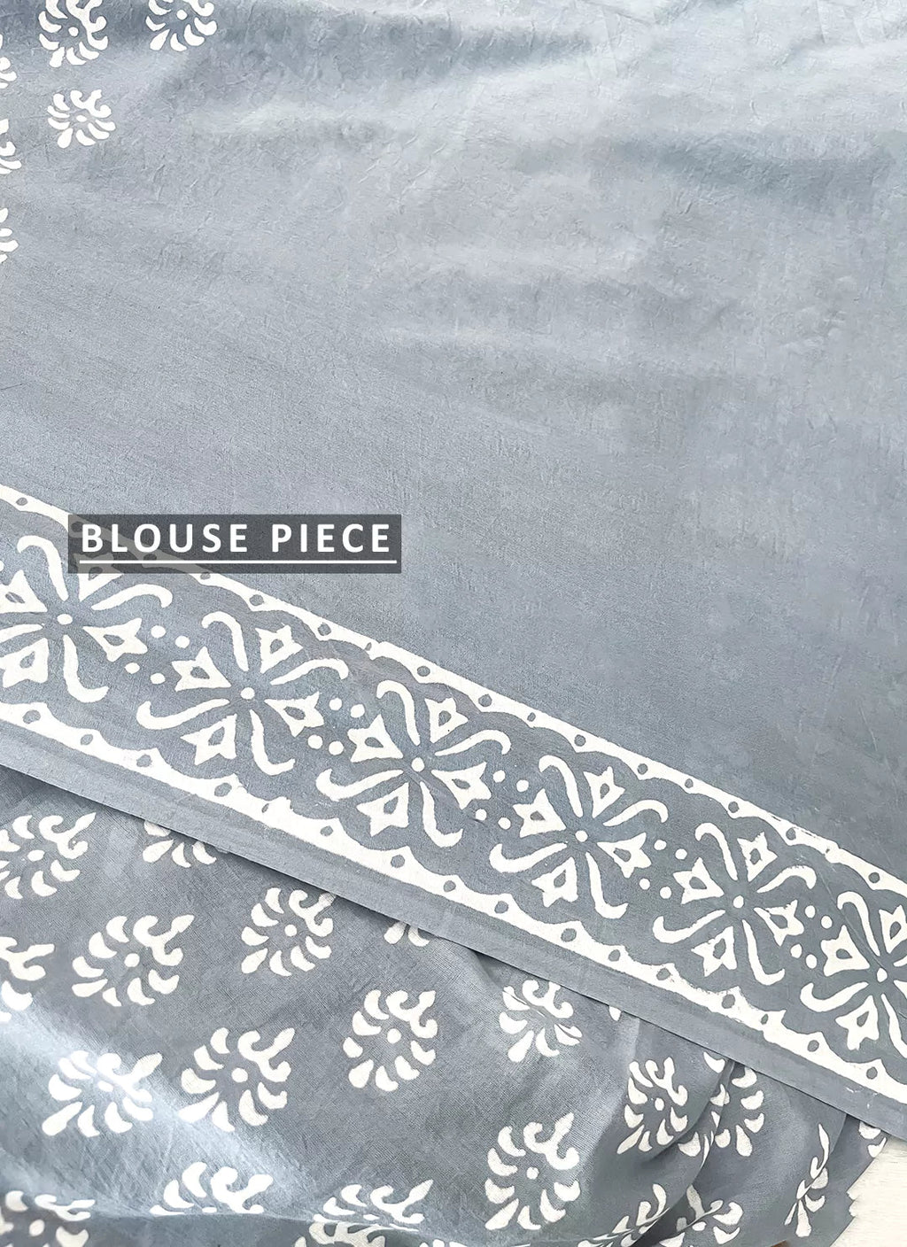 Dabu Hand Block Print Grey Pure Mul Cotton Saree treevesto