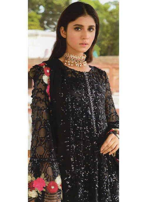 Black Designer Semi Stitched Suit treevesto