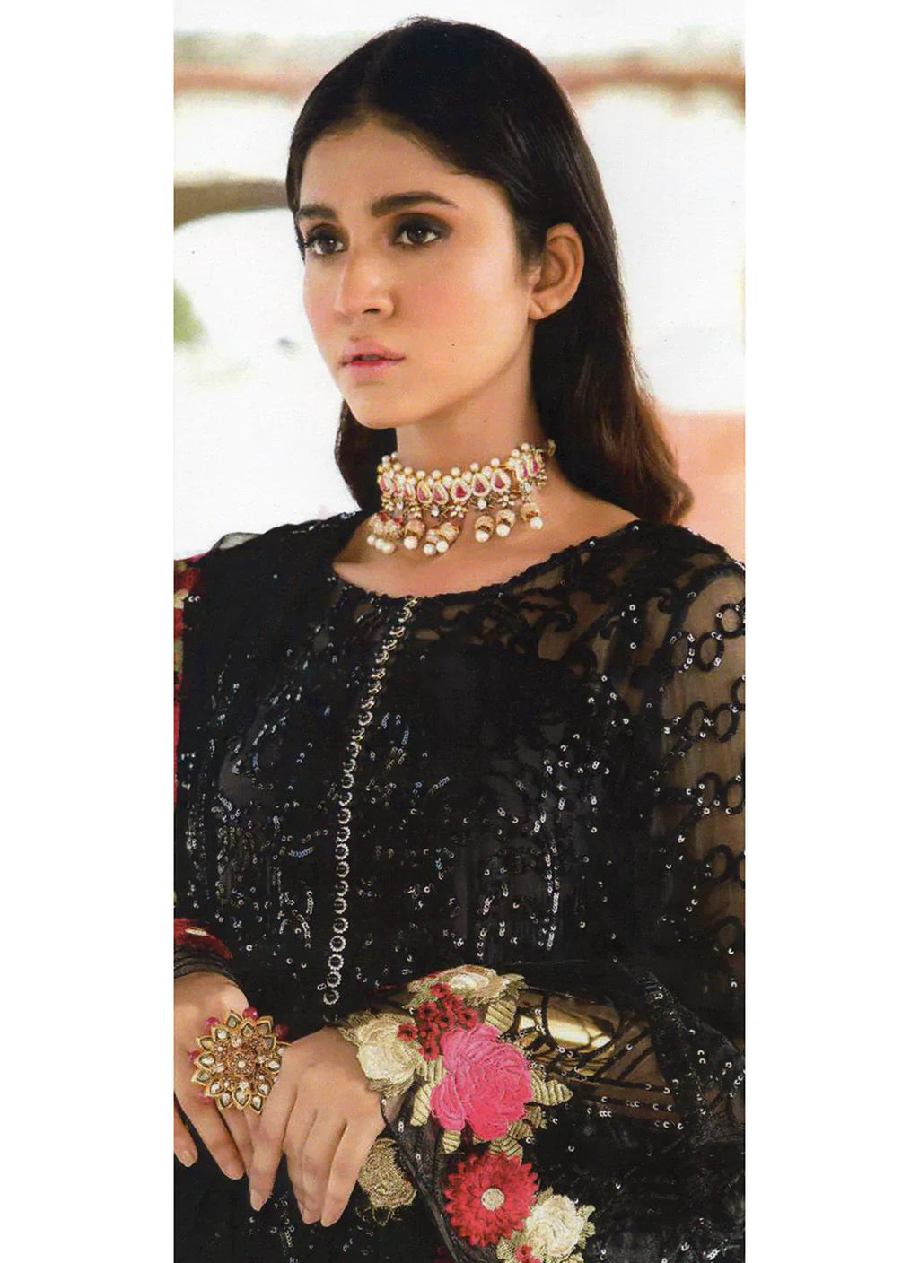 Black Designer Semi Stitched Suit treevesto
