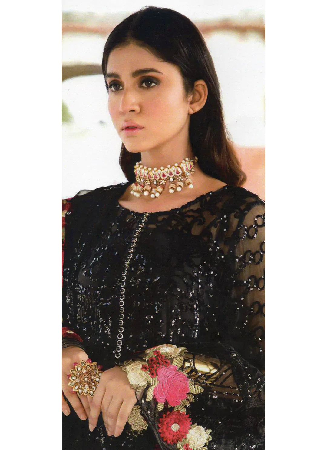 Black Designer Semi Stitched Suit treevesto