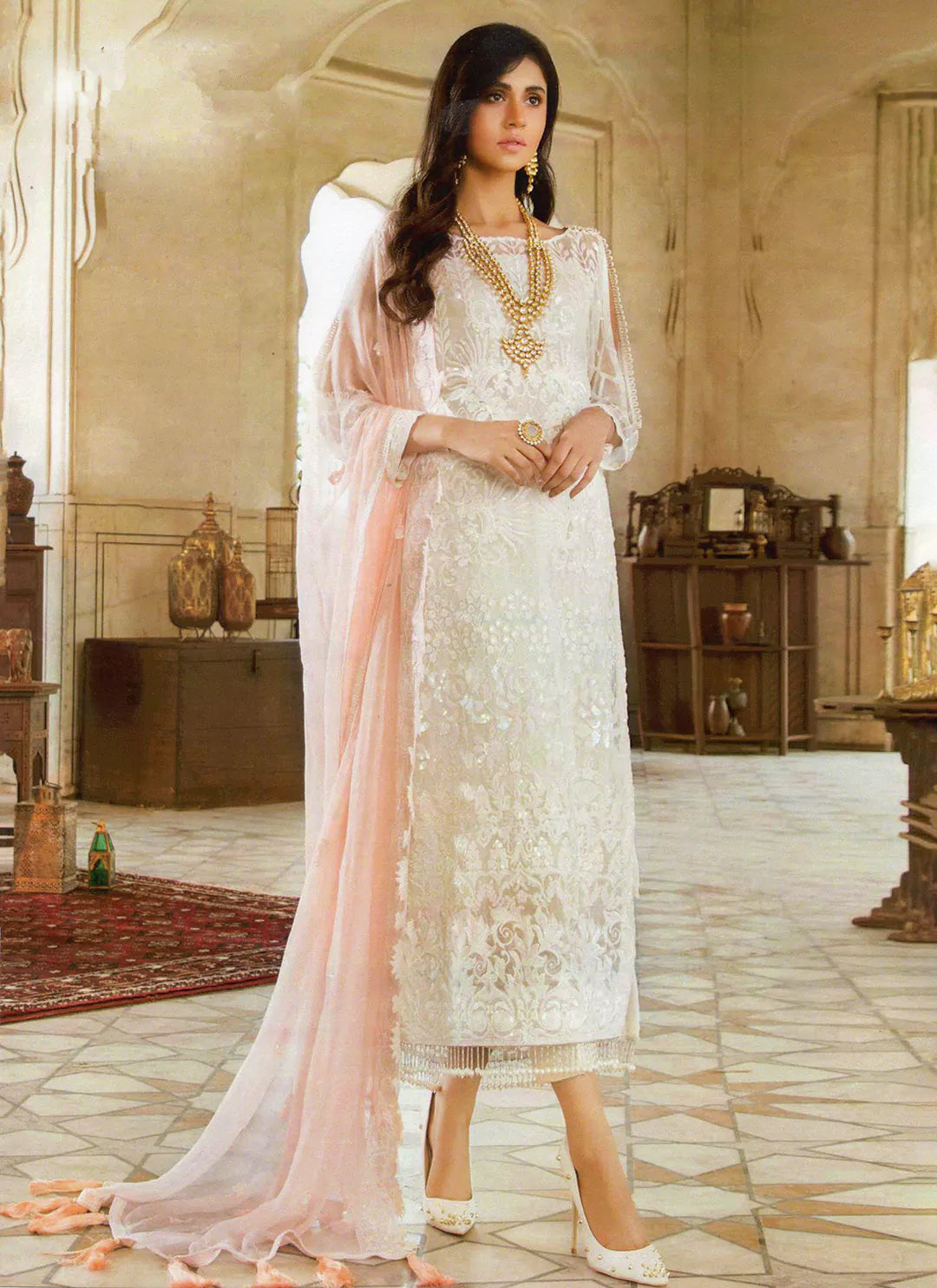 Cream Color Designer Semi Stitched Suit treevesto