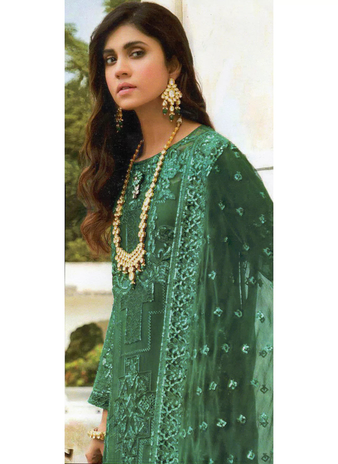 Green Designer Semi Stitched Suit treevesto