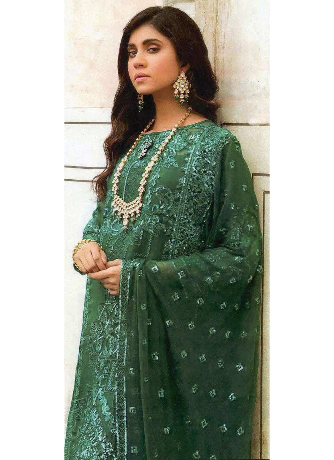 Green Designer Semi Stitched Suit treevesto