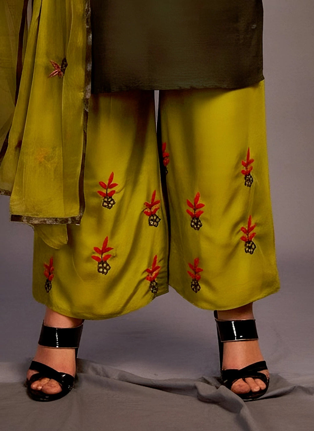 Embroidered Green Full Suit Set With Kurta Palazzo & Dupatta  TREEVESTO