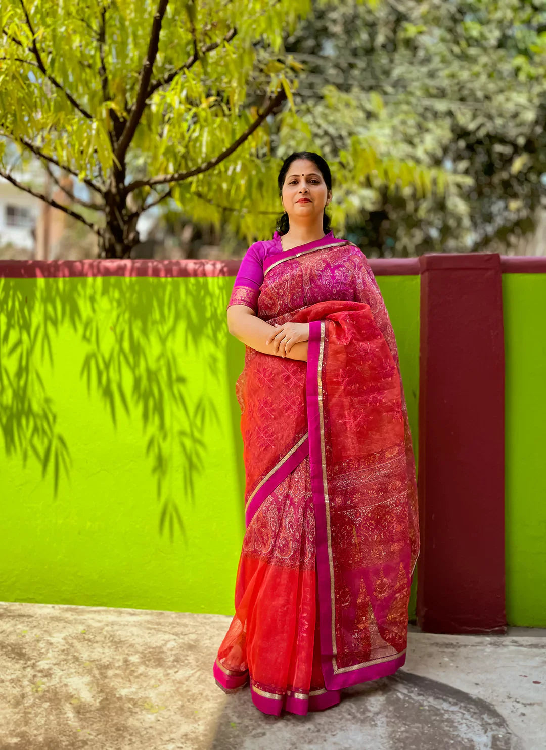 Embroidered Magenta Pink Kota Saree - TREEVESTO