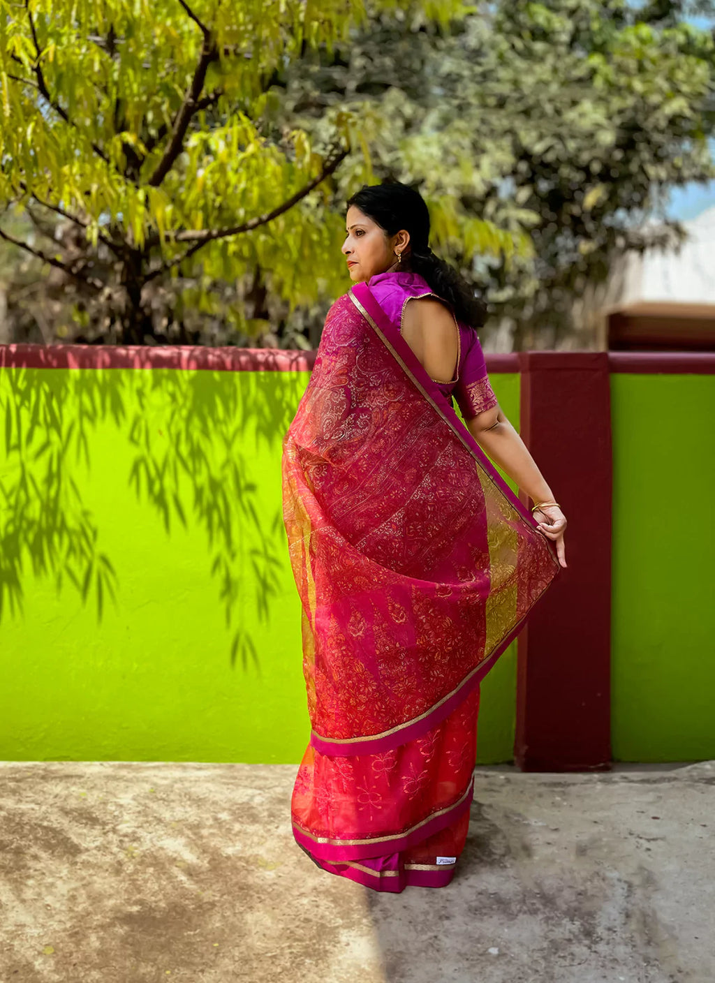 Embroidered Magenta Pink Kota Saree - TREEVESTO