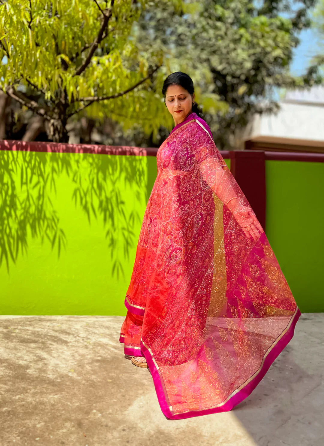 Embroidered Magenta Pink Kota Saree - TREEVESTO