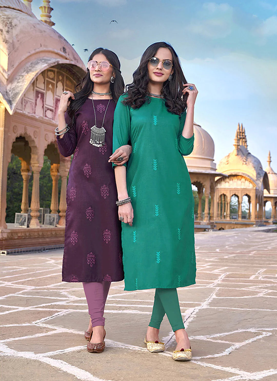 Embroidered Rama Green Cotton Silk Straight Kurta treevesto