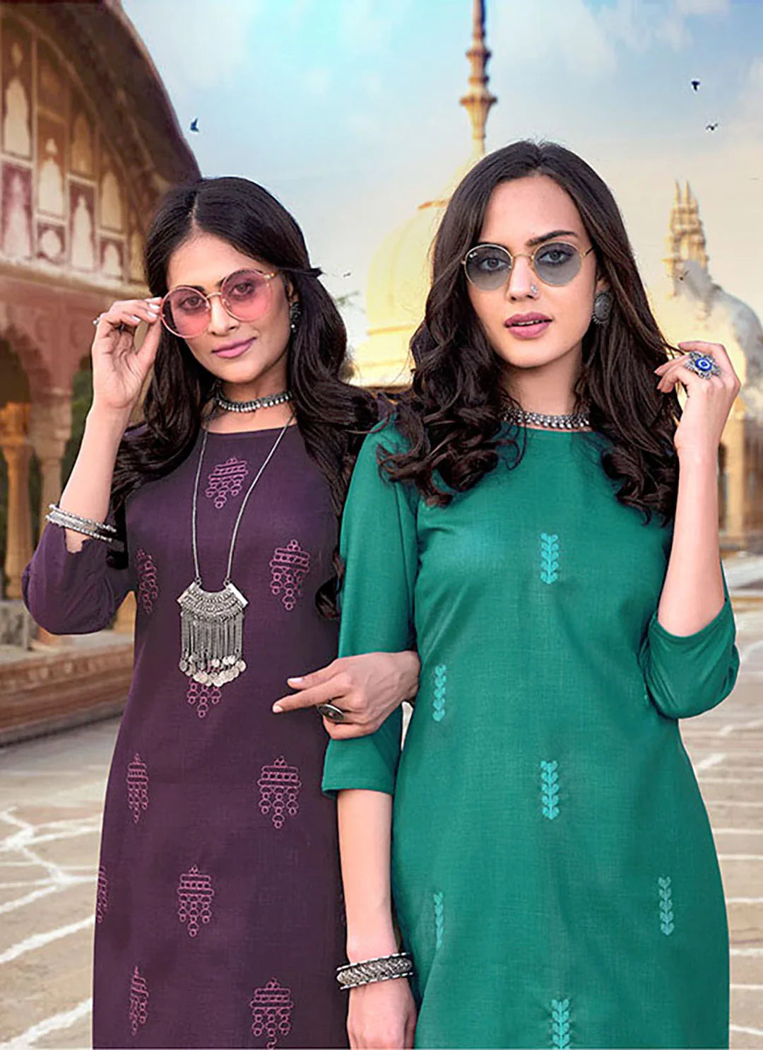 Embroidered Rama Green Cotton Silk Straight Kurta treevesto