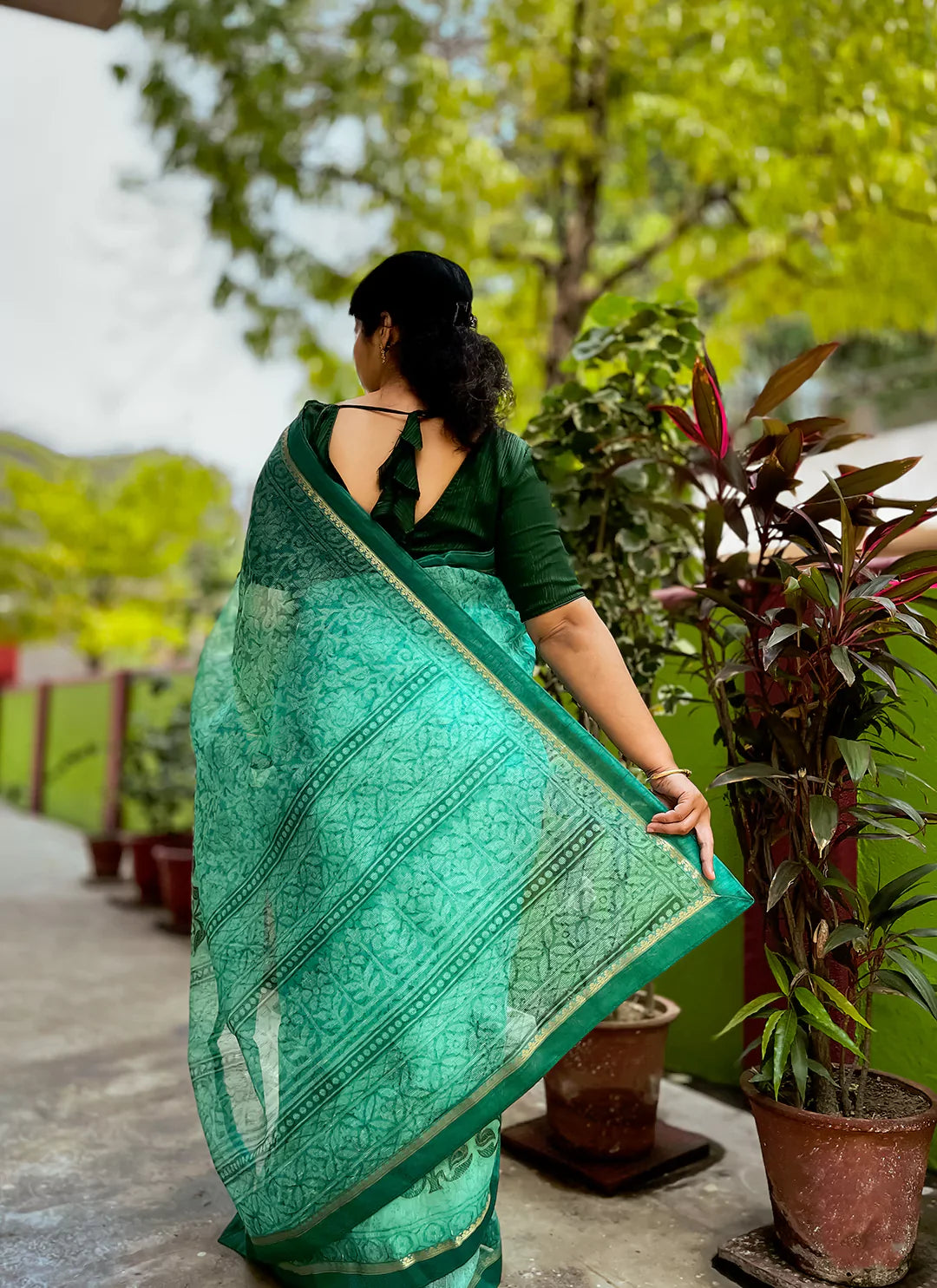 Embroidered Sea Green Kota Saree - TREEVESTO