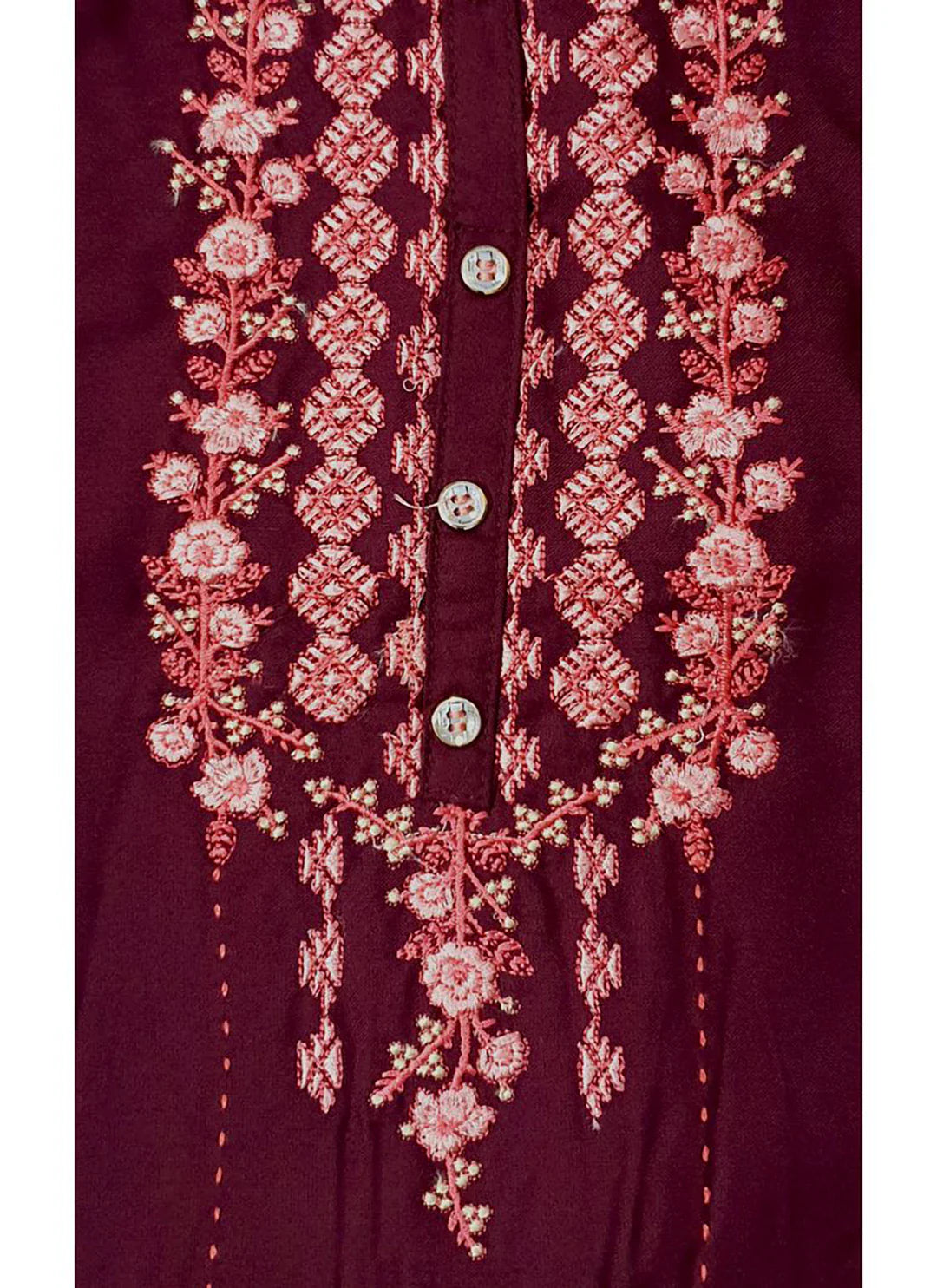 Embroidered Wine Colored Liva Straight Kurta treevesto