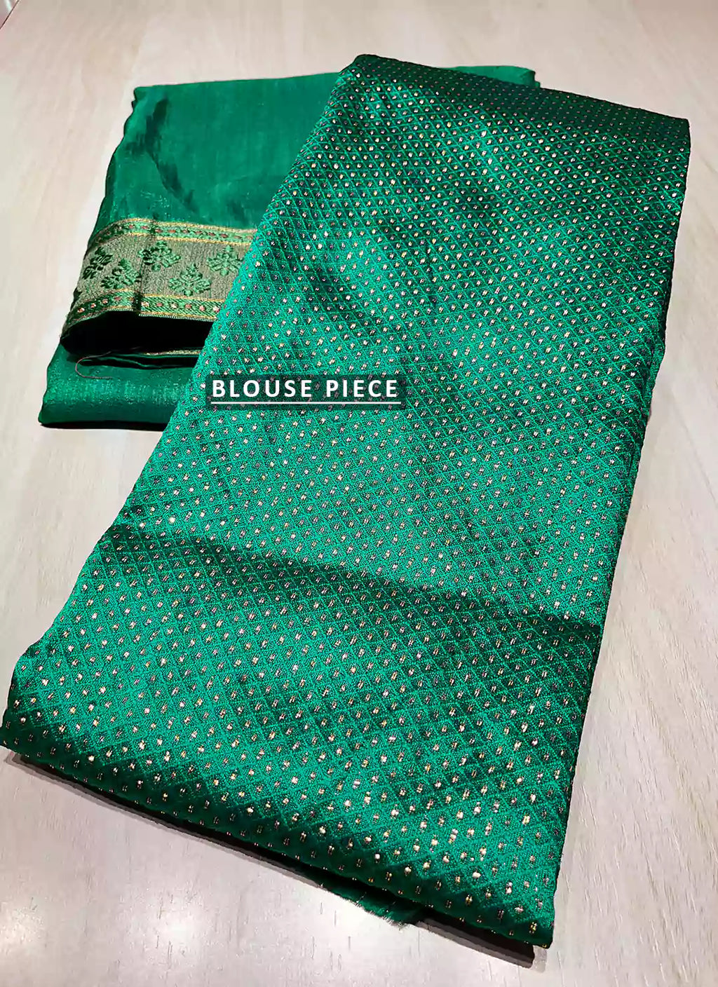 Emerald Green Dola Silk Plain Saree With Border - TREEVESTO