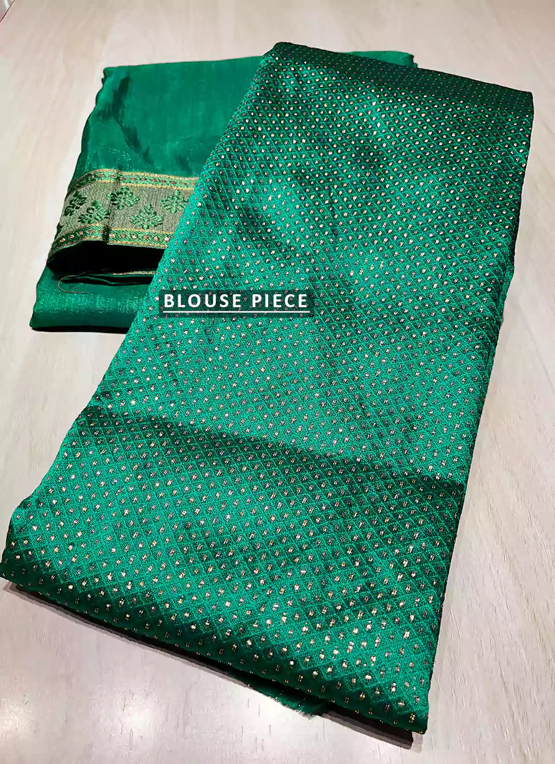 Emerald Green Dola Silk Plain Saree With Border - TREEVESTO