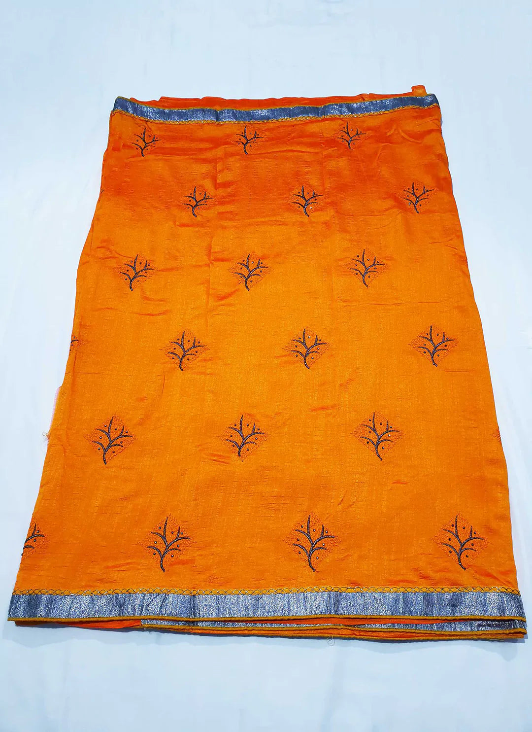 Fiery Yellow Sequins & Thread Work Lycra Vichitra Silk Saree With Silver Border - TREEVESTO