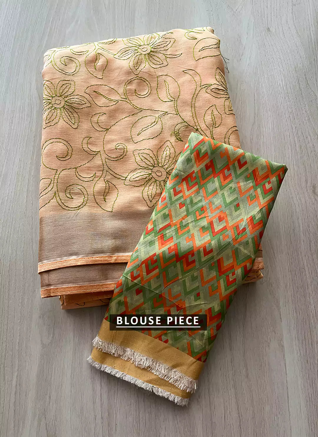 Fine Resham Embroidered Peach Soft Linen Saree - TREEVESTO