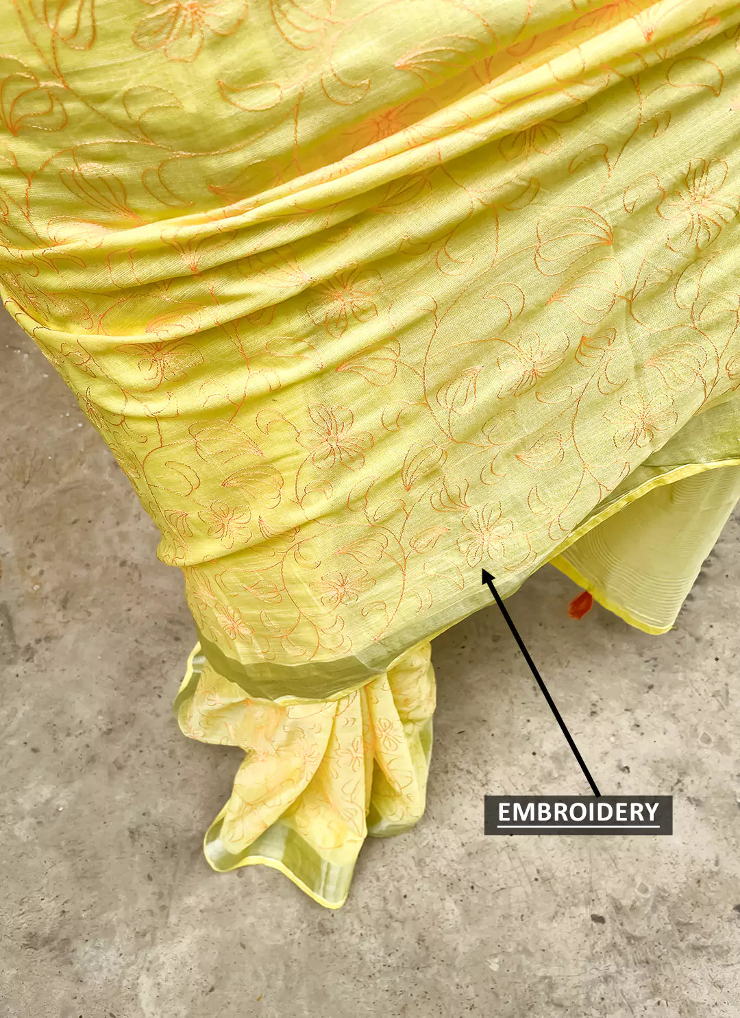Fine Resham Embroidered Yellow Soft Linen Saree - TREEVESTO