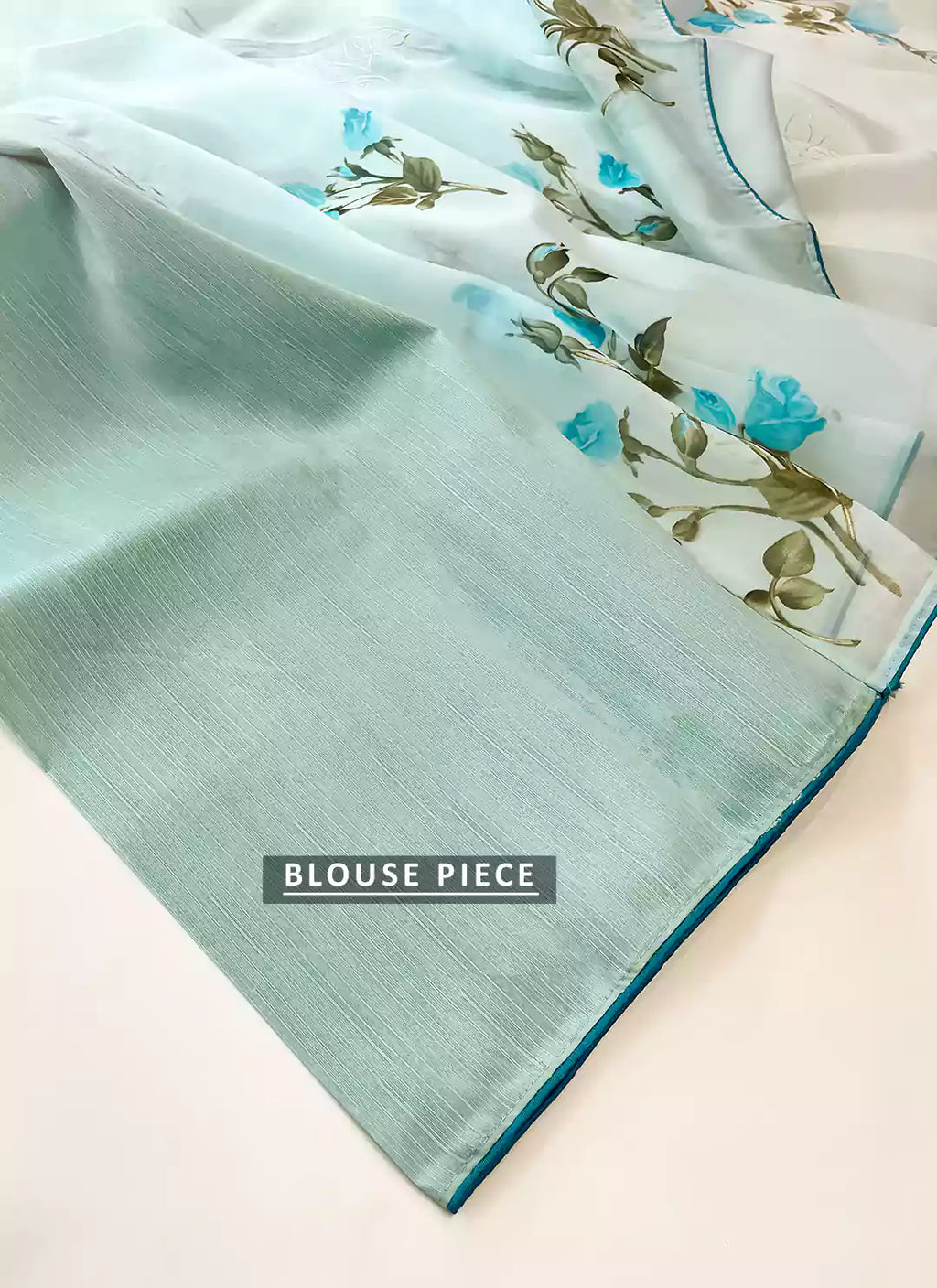 Floral Print Maya Blue Organza Saree - TREEVESTO