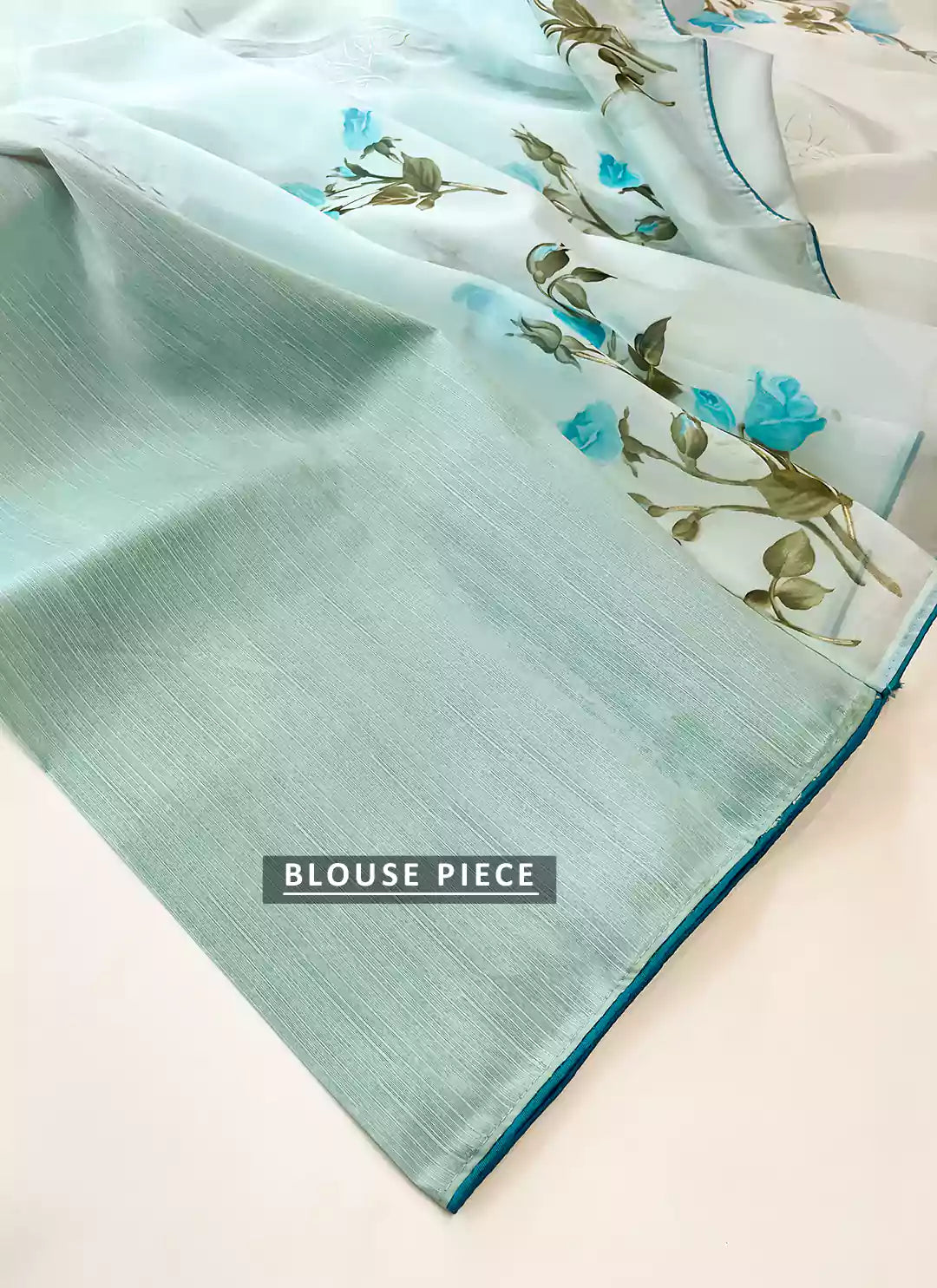 Floral Print Maya Blue Organza Saree - TREEVESTO