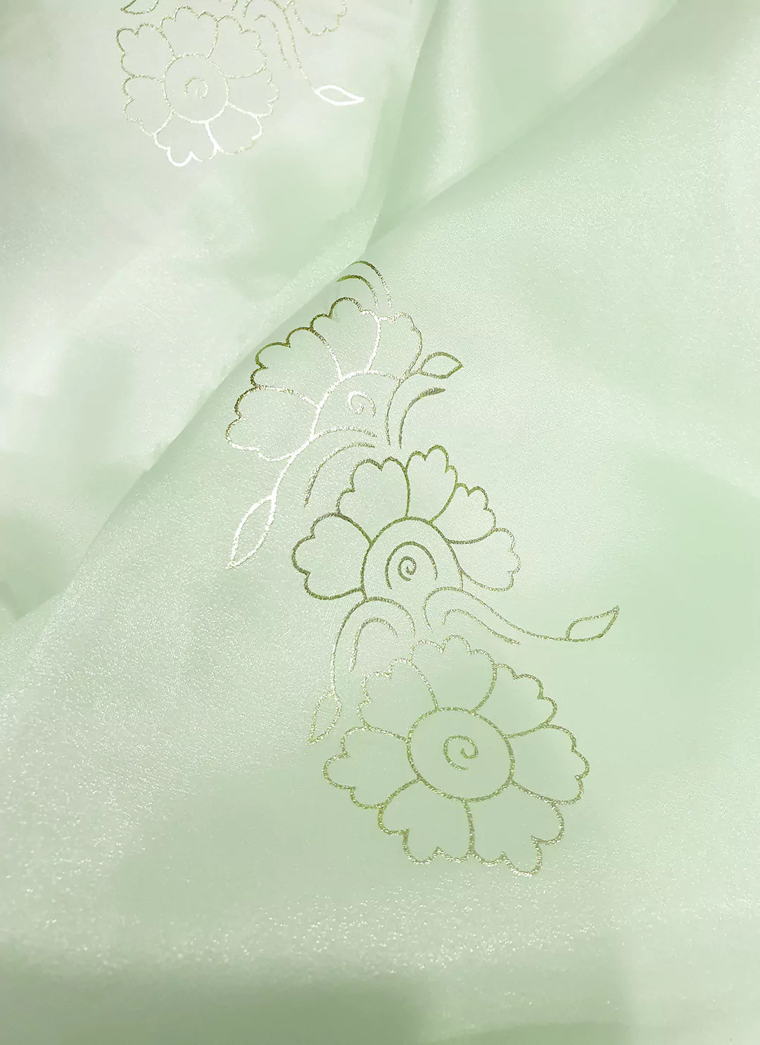 Floral Print Mint Green Organza Saree - TREEVESTO