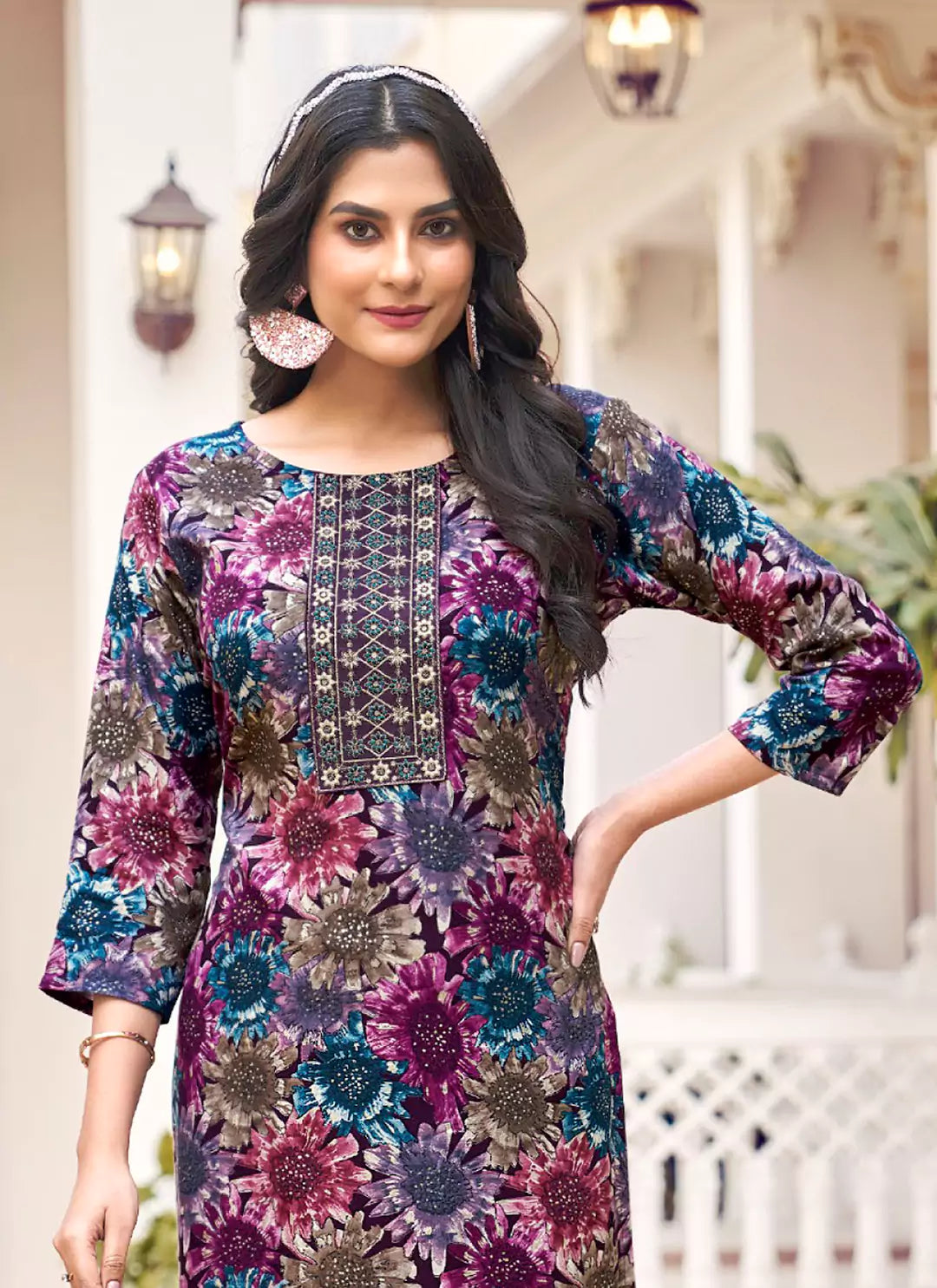 Floral Print Multicolor Yoke Design Liva Straight Kurta treevesto