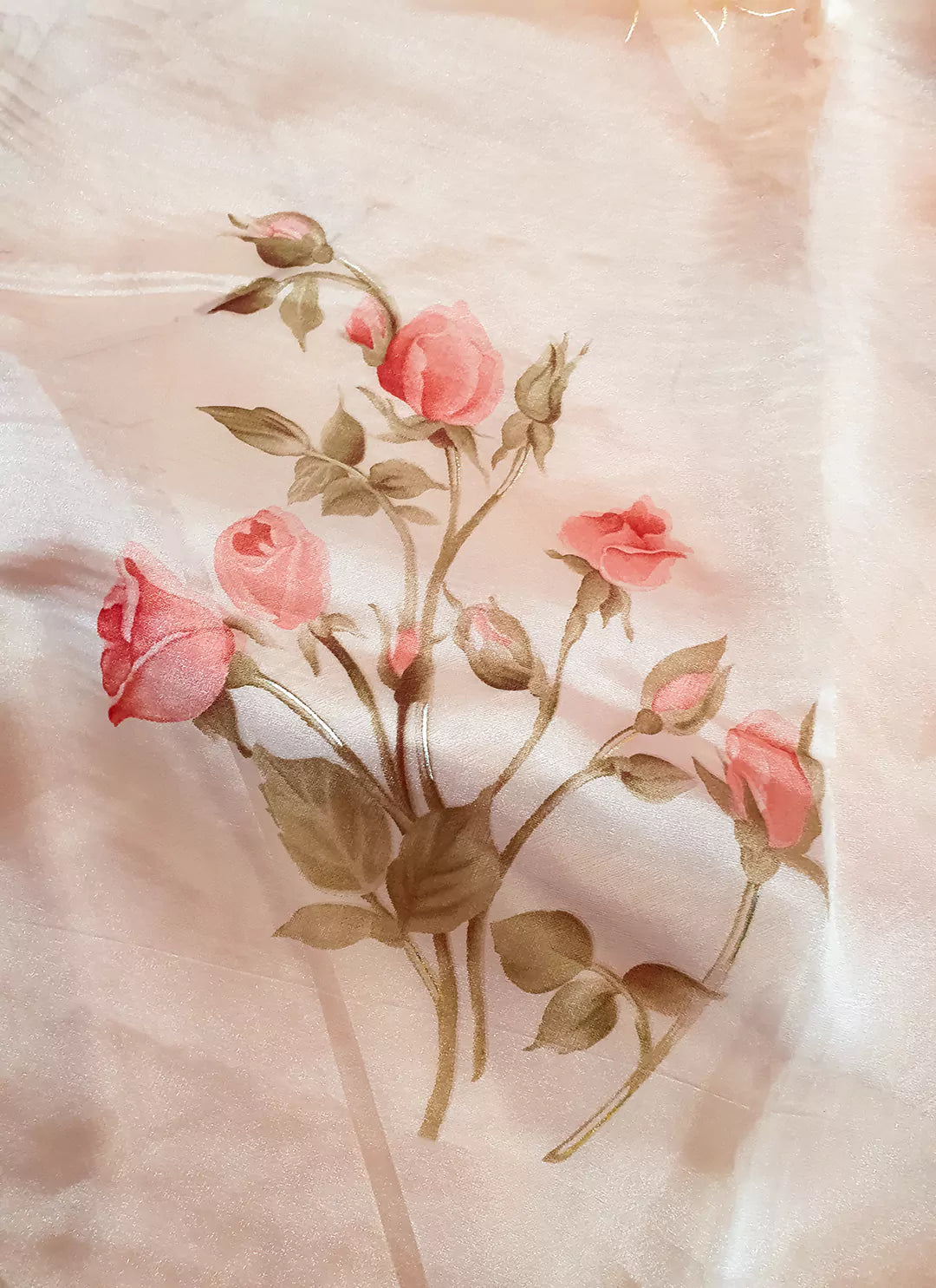 Floral Print Peach Colored Organza Saree - TREEVESTO