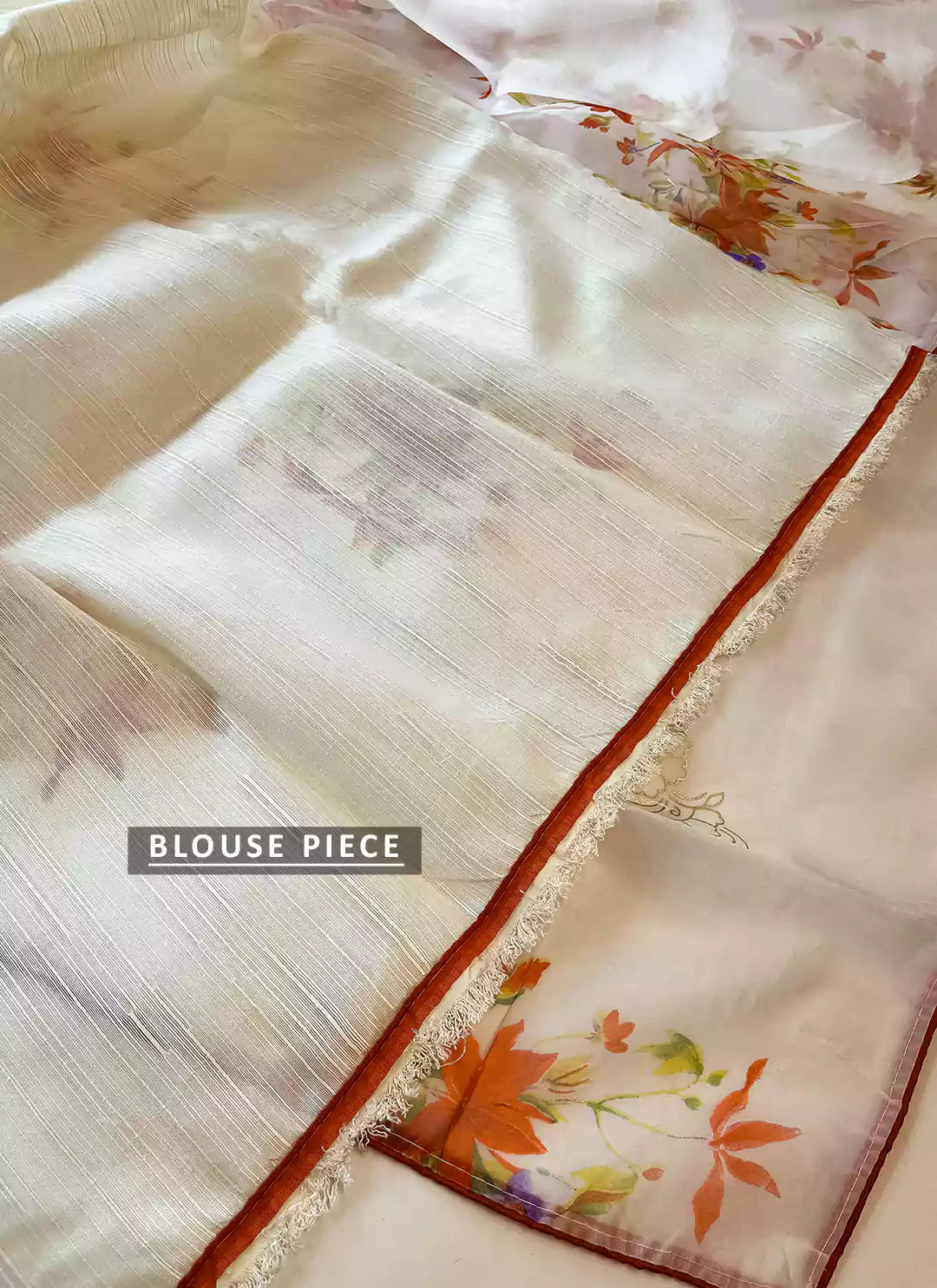 Floral Print Pearl White Organza Saree - TREEVESTO