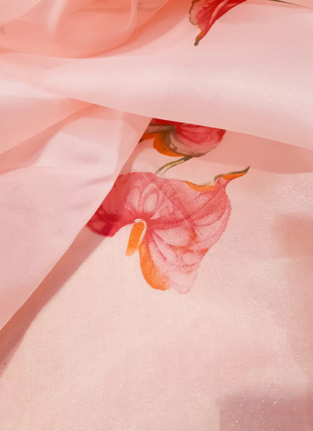 Floral Print Salmon Pink Organza Saree - TREEVESTO