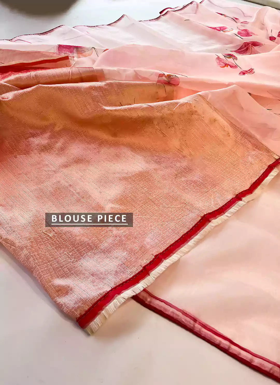 Floral Print Salmon Pink Organza Saree - TREEVESTO
