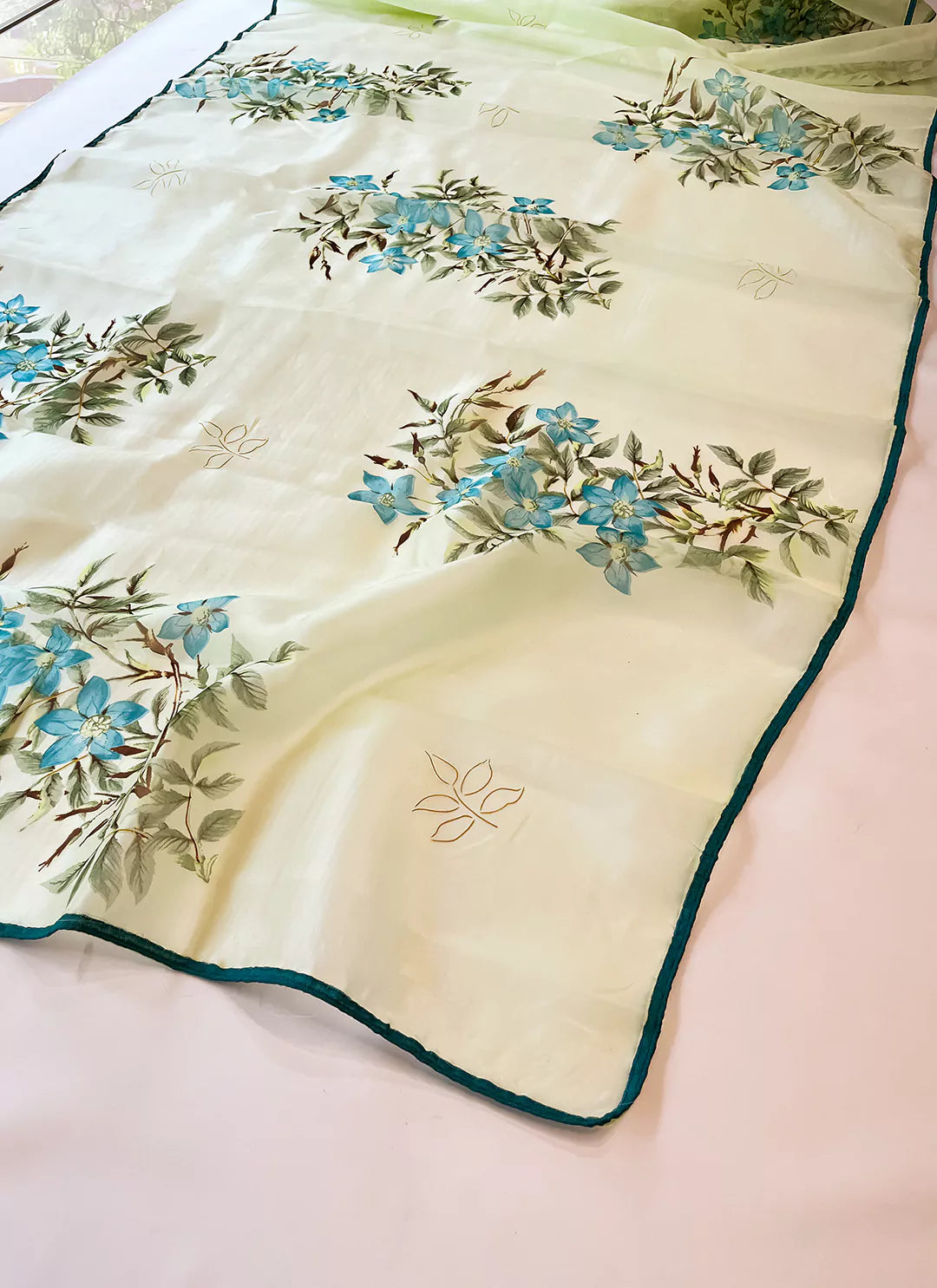 Floral Print Soft Green Organza Saree - TREEVESTO