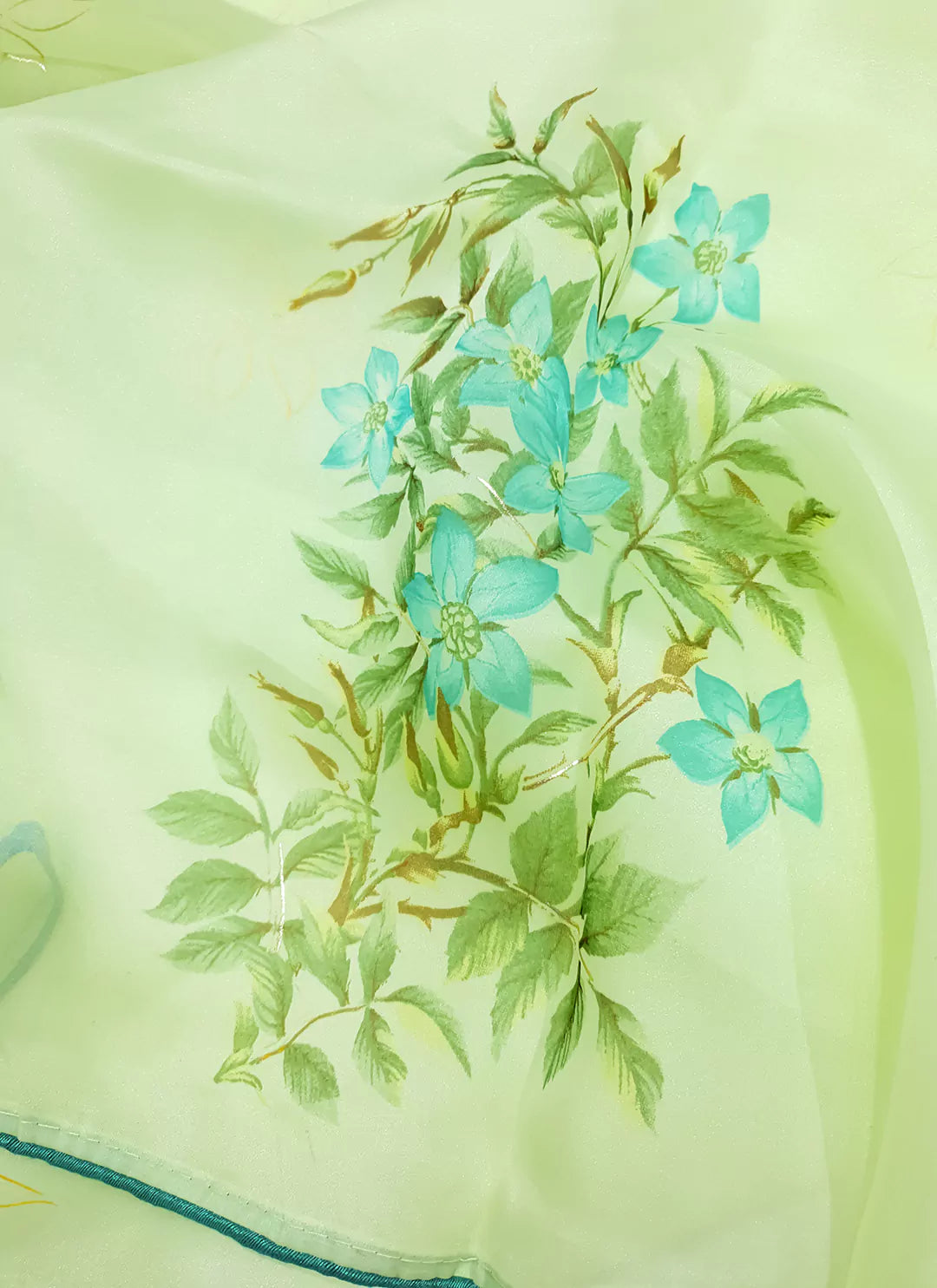 Floral Print Soft Green Organza Saree - TREEVESTO