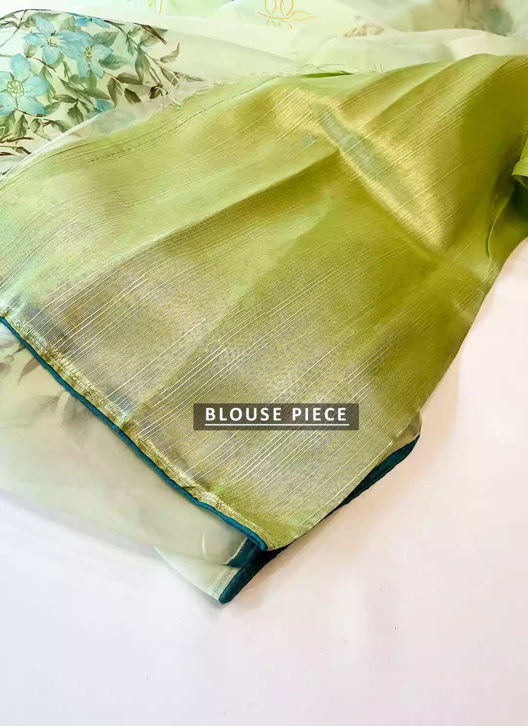 Floral Print Soft Green Organza Saree - TREEVESTO
