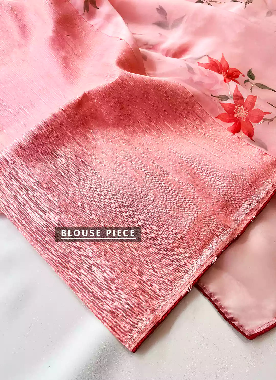 Floral Print Taffy Pink Organza Saree - TREEVESTO