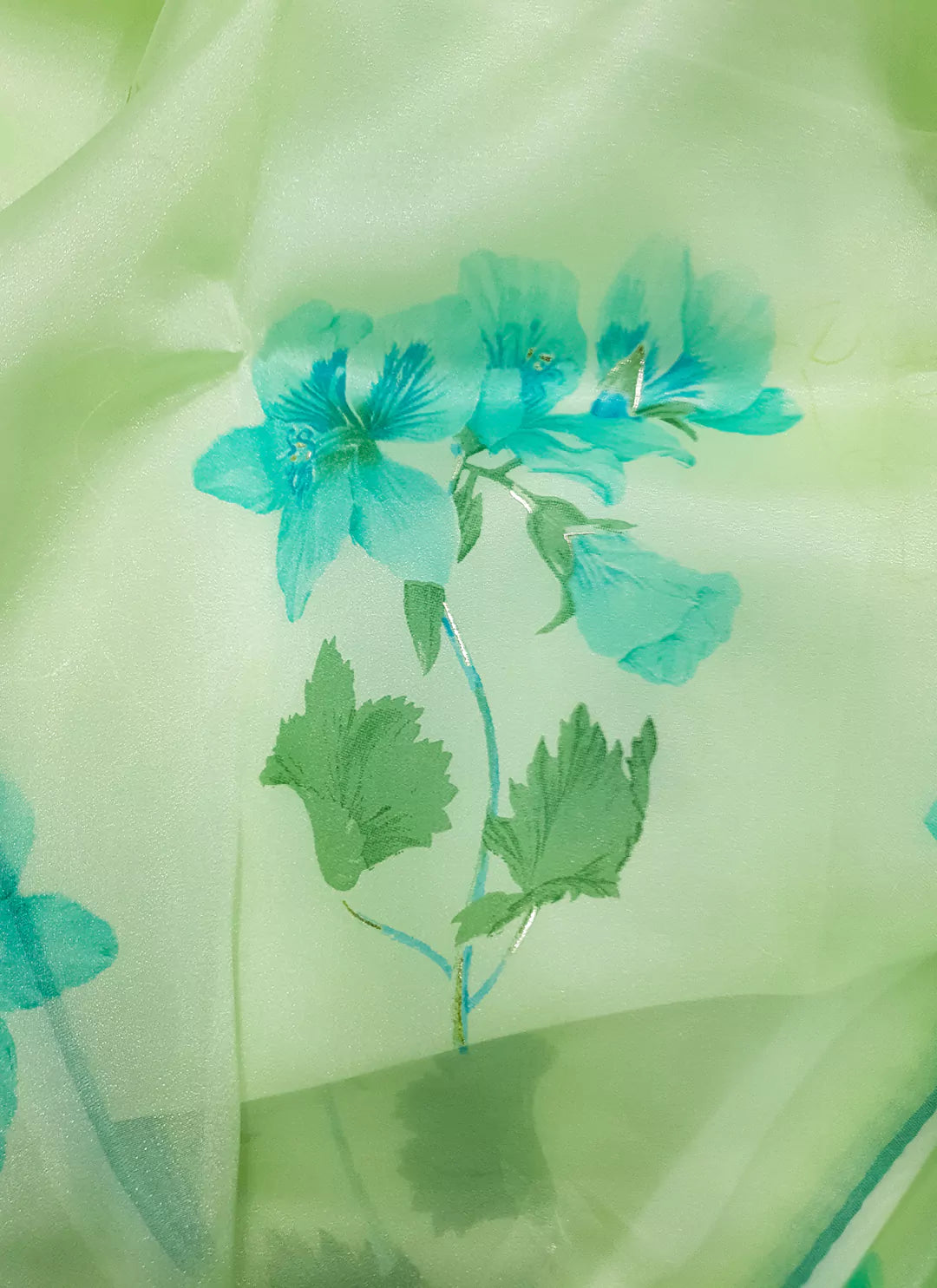 Floral Print Tea Green Organza Saree - TREEVESTO