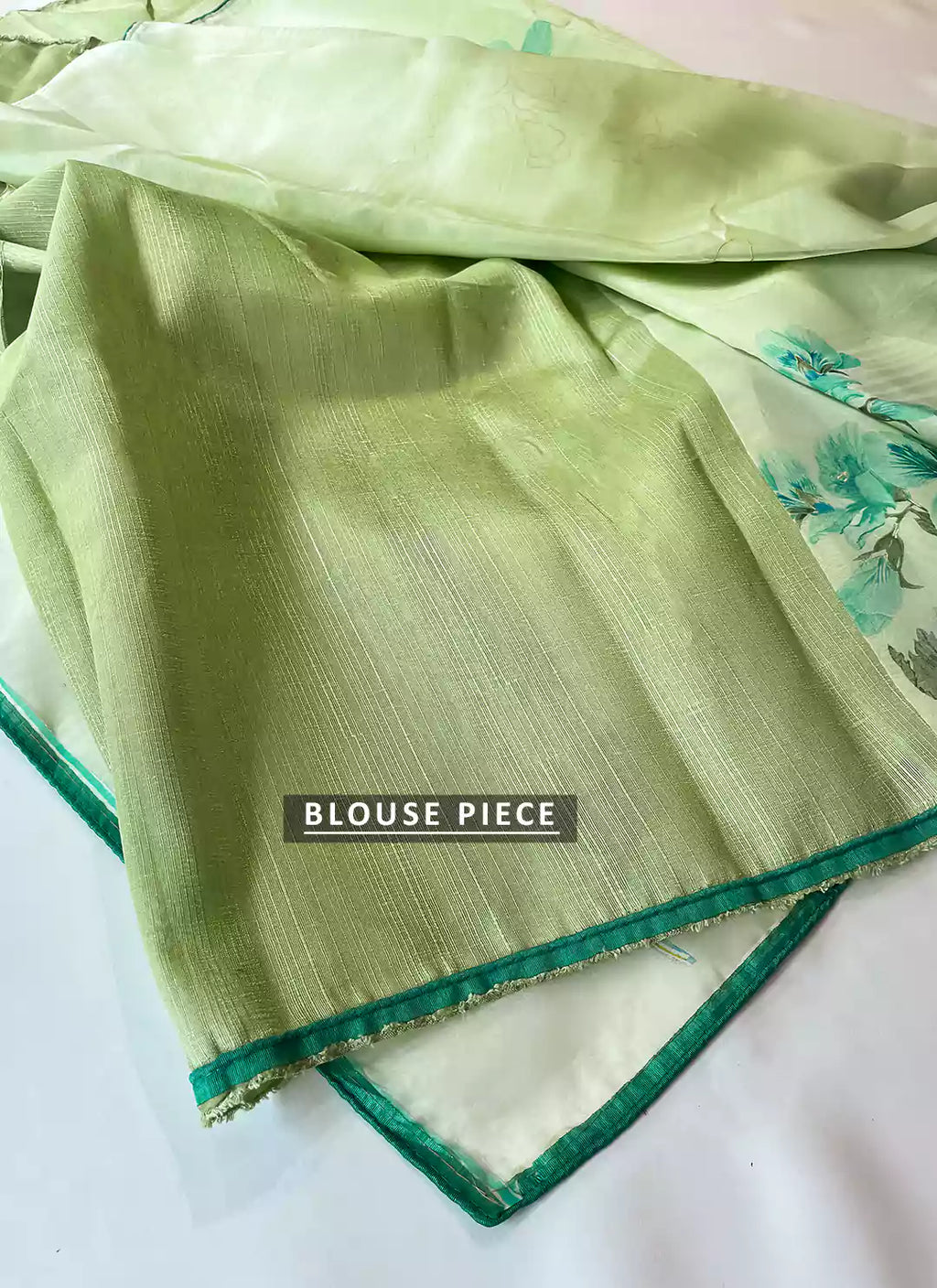 Floral Print Tea Green Organza Saree - TREEVESTO