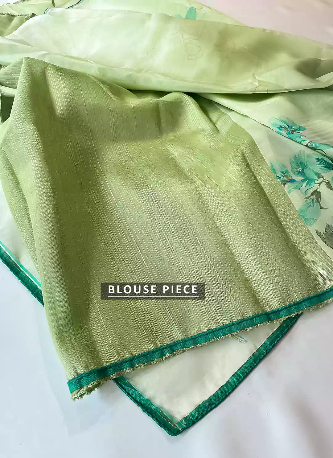 Floral Print Tea Green Organza Saree - TREEVESTO