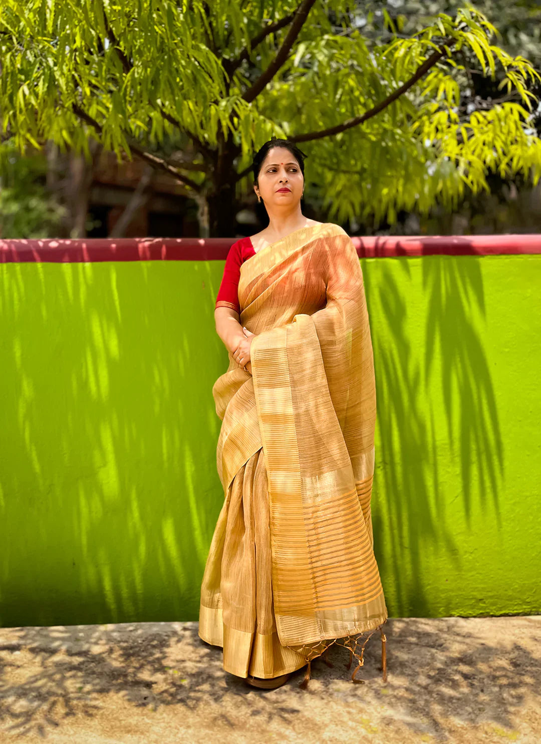 Golden Eri/Ahimsa Silk Saree - TREEVESTO