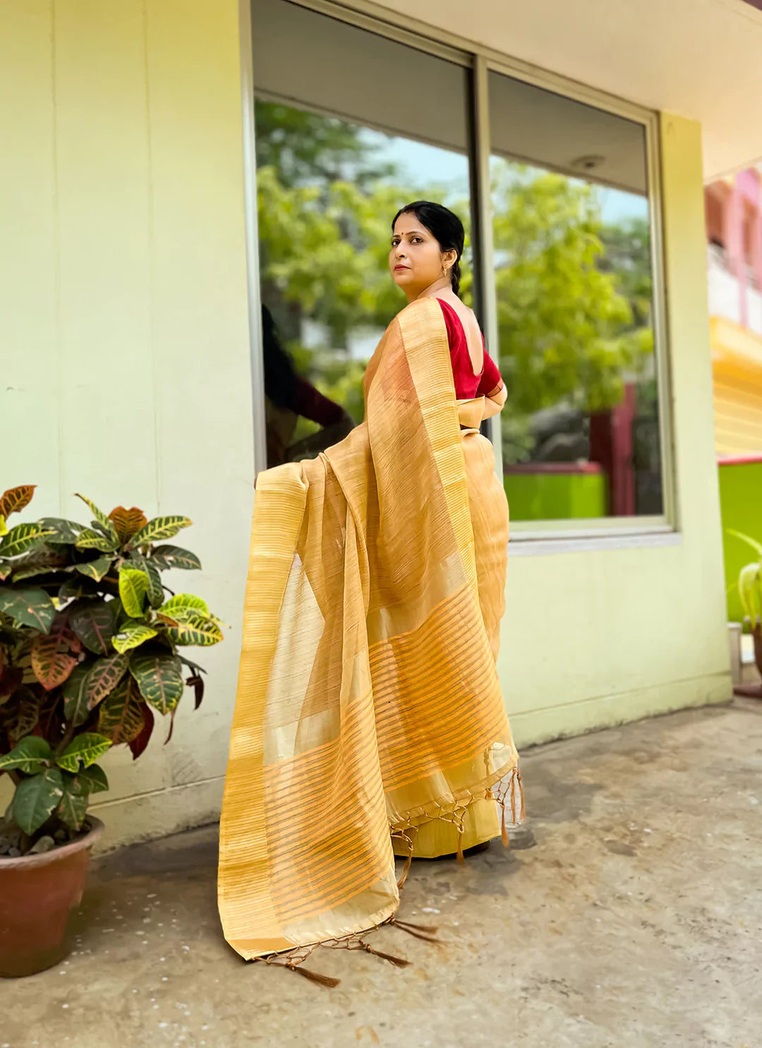 Golden Eri/Ahimsa Silk Saree - TREEVESTO
