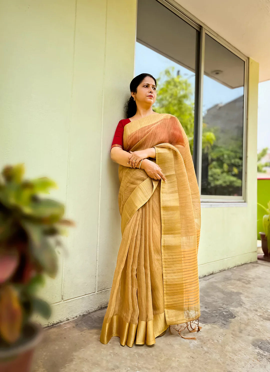 Golden Eri/Ahimsa Silk Saree - TREEVESTO