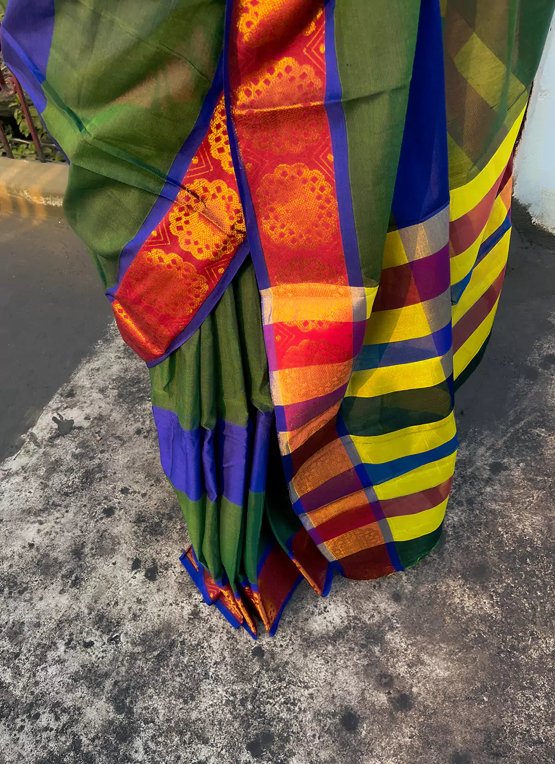 Green Cotton Silk Saree With Zari Work Border - TREEVESTO