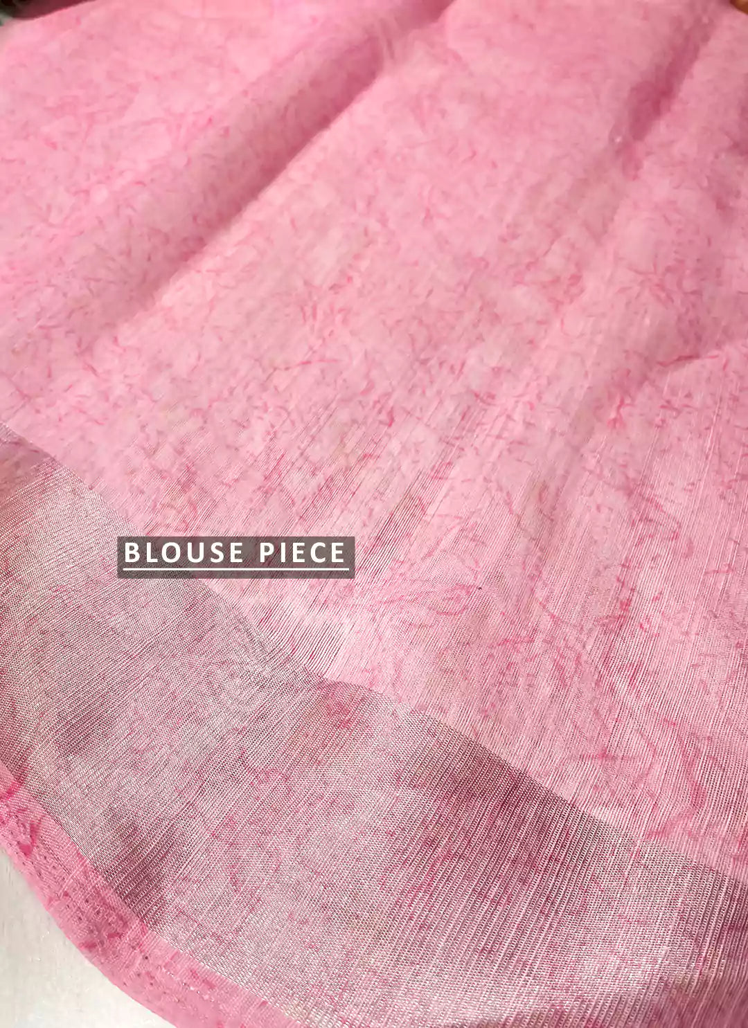 Multicolored Marble Print Linen Cotton Saree treevesto