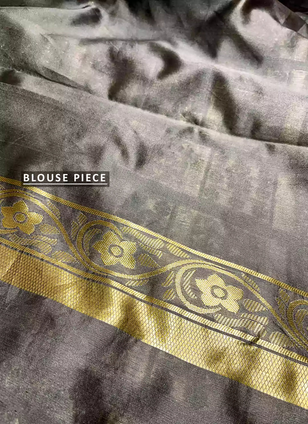 Grey Half & Half Resham Zari Work Banarasi Silk Saree - TREEVESTO