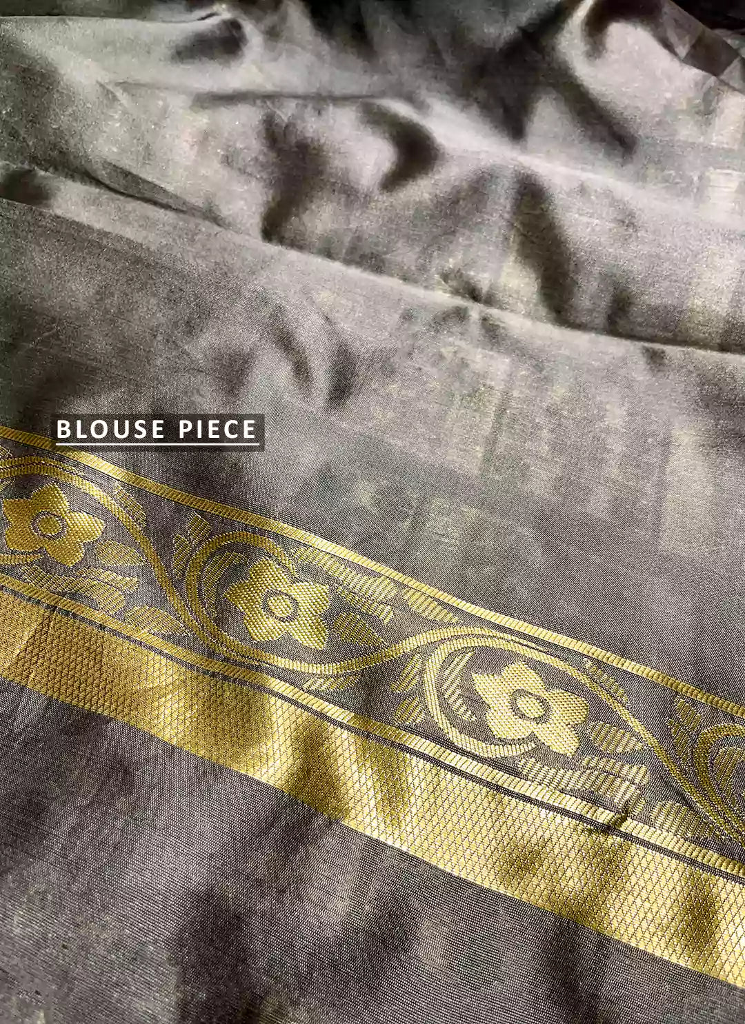 Grey Half & Half Resham Zari Work Banarasi Silk Saree - TREEVESTO