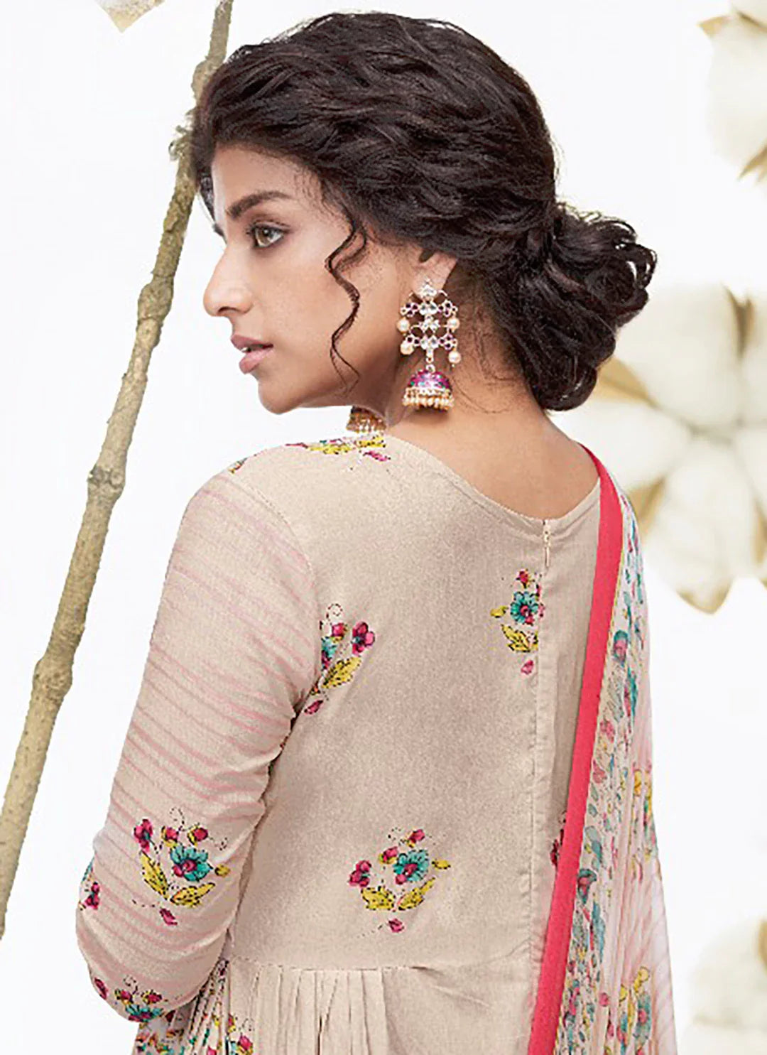 Cut Dana Work Beige Pure Cotton Unstitched Suit Material treevesto