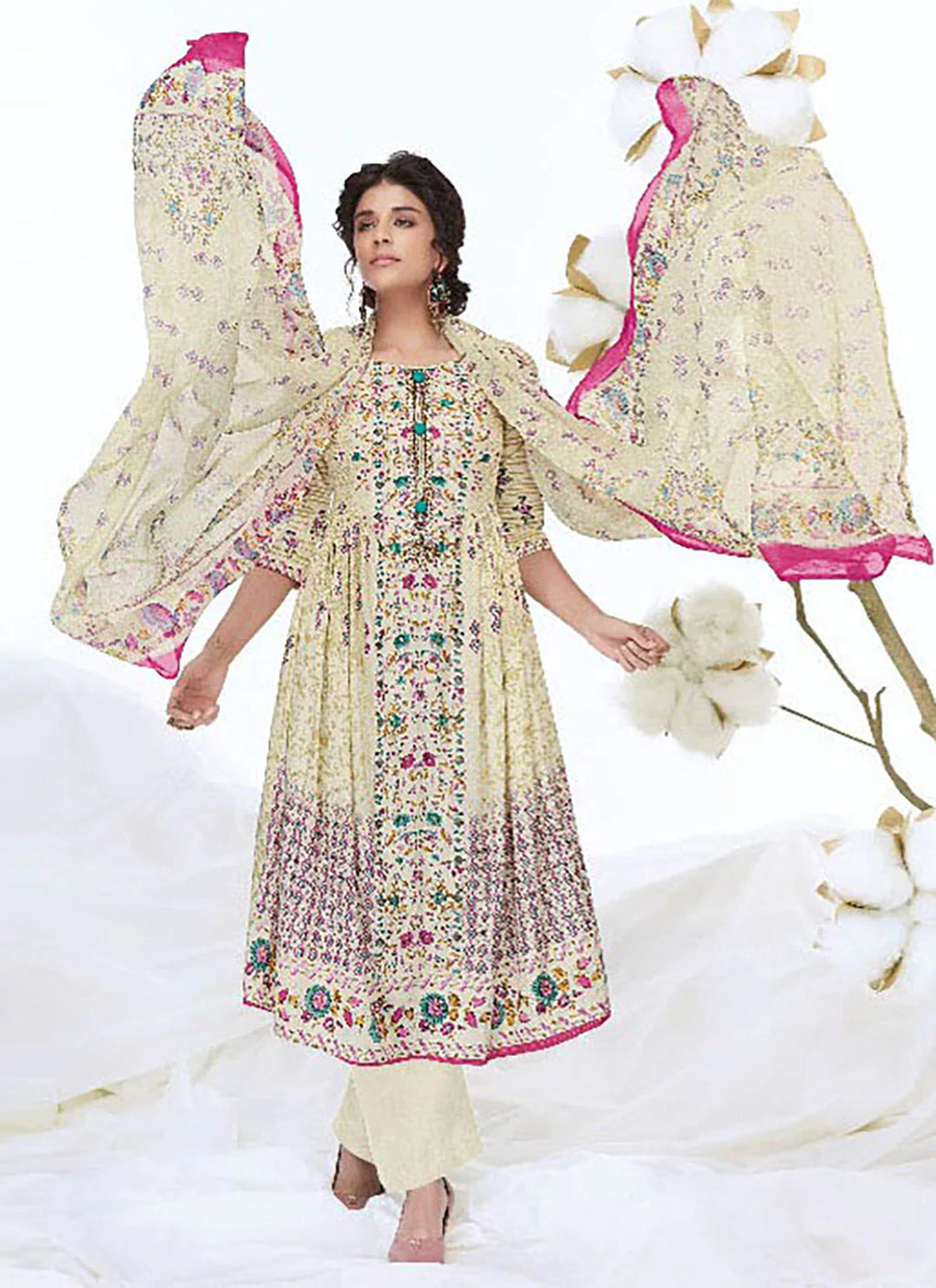 Cut Dana Work Sage Green Pure Cotton Unstitched Suit Material treevesto
