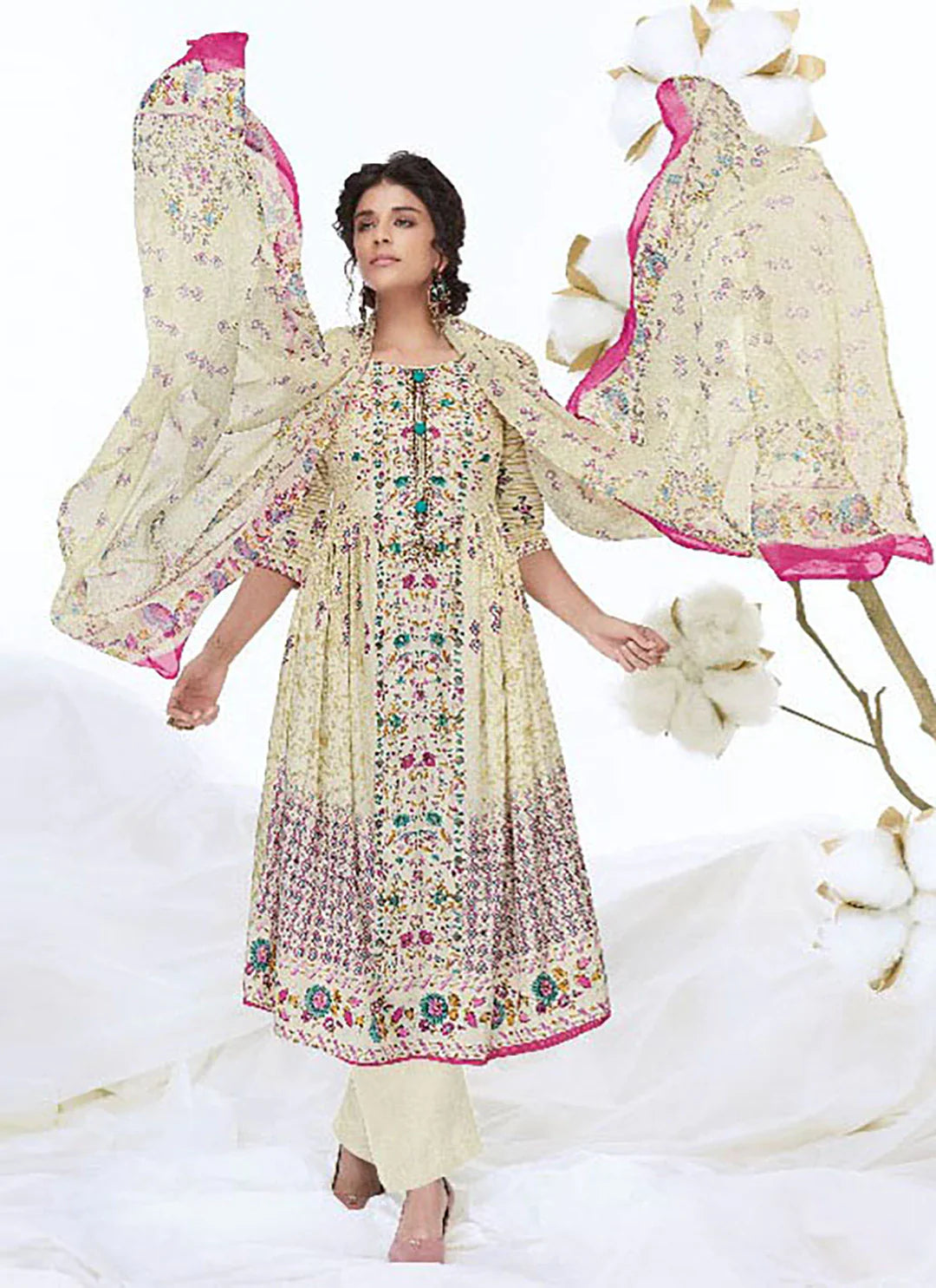 Cut Dana Work Sage Green Pure Cotton Unstitched Suit Material treevesto