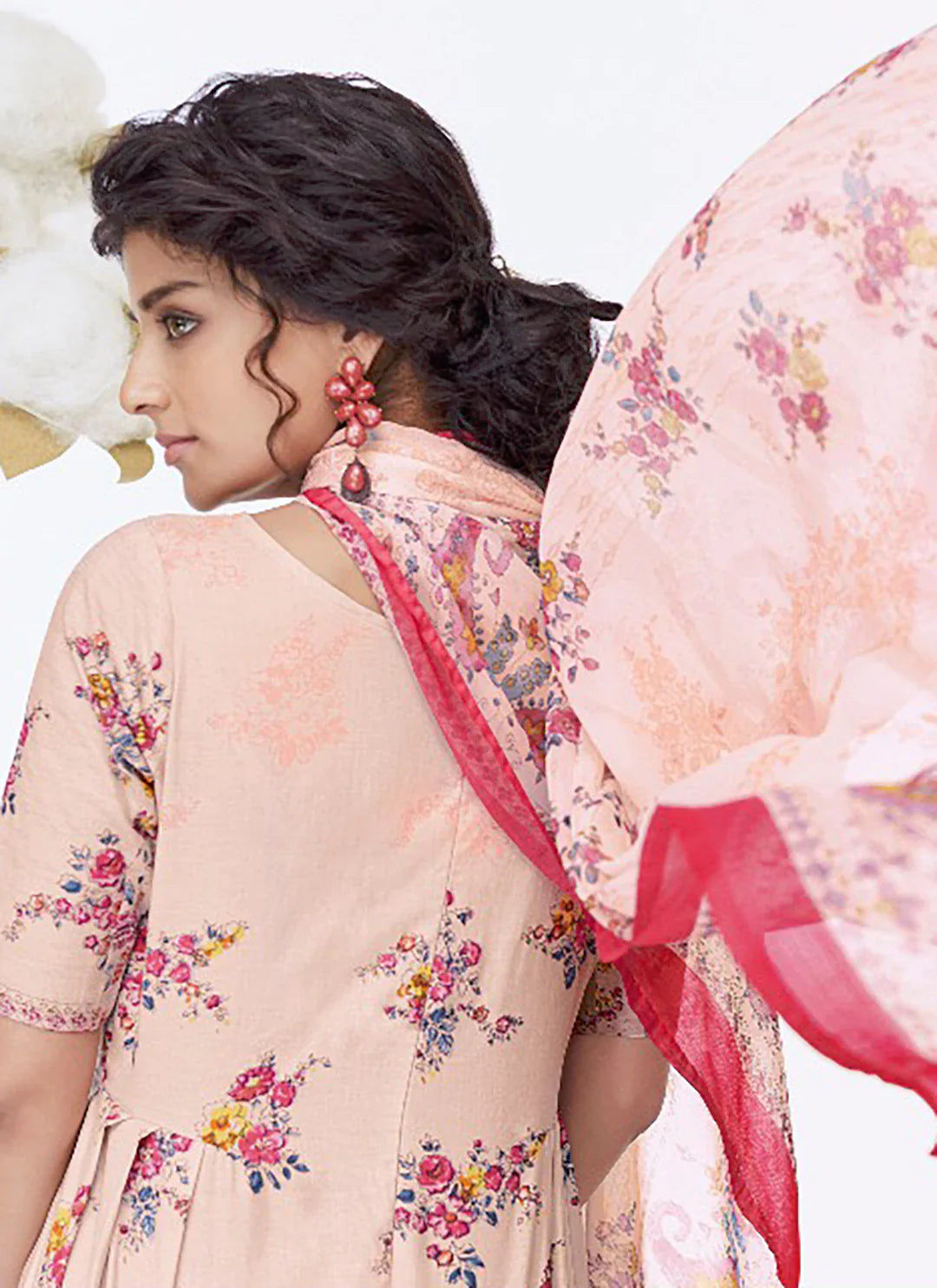 Cut Dana Work Peach Pure Cotton Unstitched Suit Material treevesto