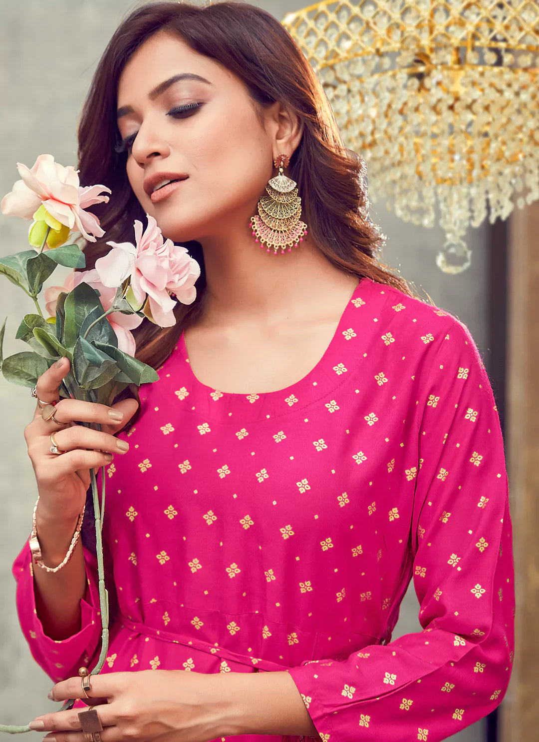 Hot Pink Side Slit Designer Empire A-Line Kurta treevesto