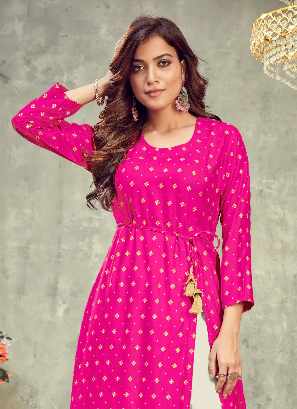 Hot Pink Side Slit Designer Empire A-Line Kurta treevesto